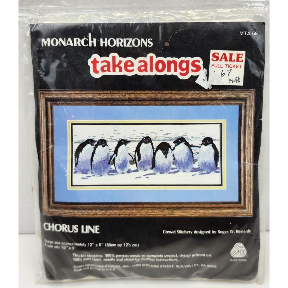 Monarch Horizons Takealongs Chorus Line Penguins Crewel Embroidery Kit MTA58 New
